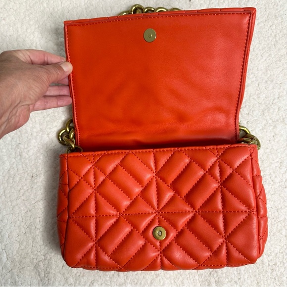 *ZARA* NWOT Quilted Chain Strap Shoulder Bag (Coral/Orange) - Picture 8 of 12